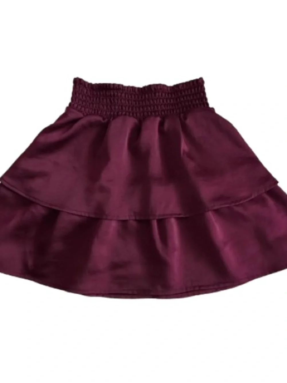 wonder nation Girl's M(6-7) Plum Burgundy Tiered Satin Skater Ruffled Skirt